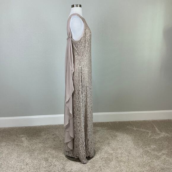 Alex Evenings Sequined Lace Draped Back Column Evening Gown Nude Brown Size 12 - Picture 4 of 13